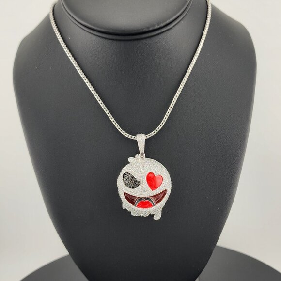 Two-Faced Charm: Half & Half Emoji Necklace in 925 Silver - Picture 3 of 8